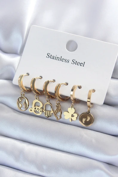 Gold Renk Çoklu Figür Model Kadın Küpe Seti - EBJ250301W31418 ürün görseli