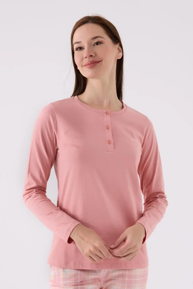 Pierre Cardin Paris 8918 Kadın Ekose Desen Düğmeli Yaka Uzun Kol Pijama Takım - 2