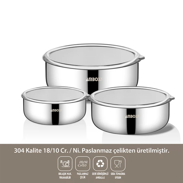 Bella 14 Parça Tüm Ocaklara Uyumlu Paslanmaz Çelik Tencere Sütlük Saklama Kabı Seti - Resim 3