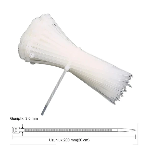 Zimak 3.6x200 mm Plastik Kelepçe Cırt Kelepçe Beyaz ZMK-1601 - 2