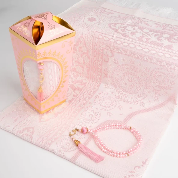Ramazan Feneri Tesbih + Seccade Hediye Seti (Kraft Asetat Kutu, Pembe) - 2