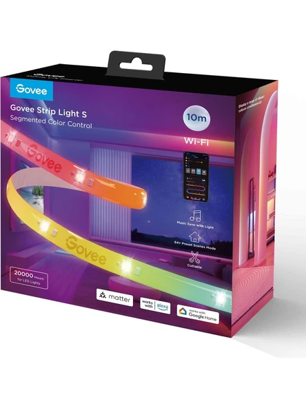 Govee RGBICW WiFi+BT Koruyucu Kaplamalı Matter Destekli LED Şerit (10M) Uygulama Üzerinden Kontrol