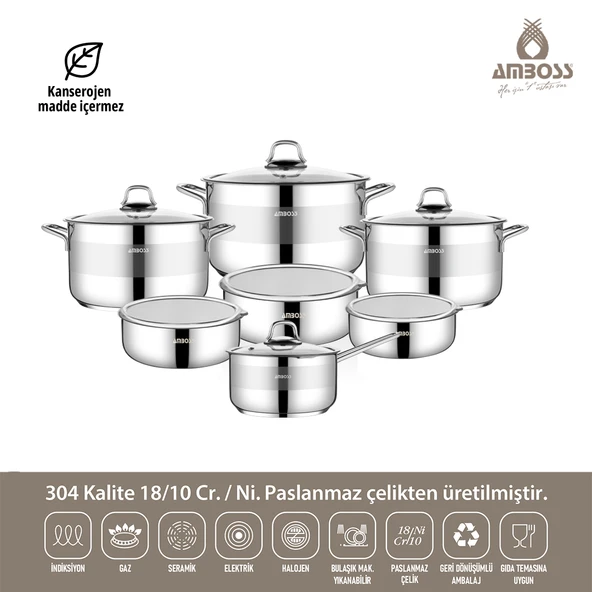 Bella 14 Parça Tüm Ocaklara Uyumlu Paslanmaz Çelik Tencere Sütlük Saklama Kabı Seti ürün görseli