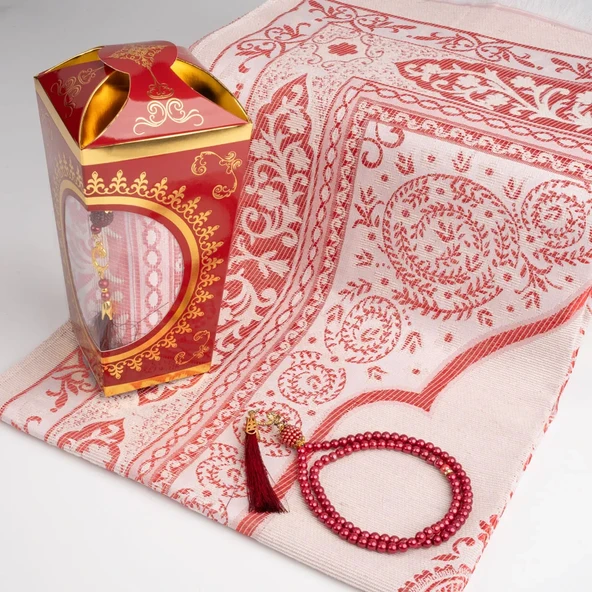 Ramazan Feneri Tesbih + Seccade Hediye Seti (Kraft Asetat Kutu, Bordo) - 2
