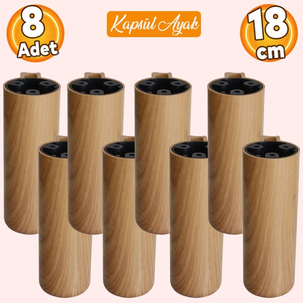 Kapsül Bohem Açık Ceviz 18 cm Mobilya Kanepe Koltuk Baza Yükseltici Yükseltme Ayağı Ayakları 8 Adet