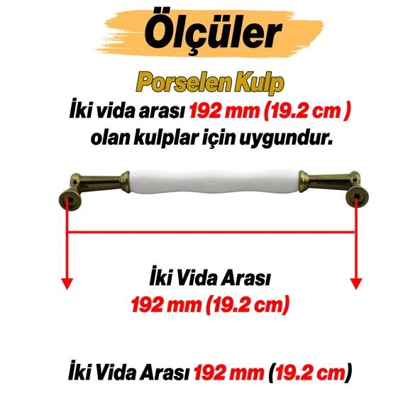 Anav Porselen Antik Sarı Kulp 192 mm Mobilya Çekmece Mutfak Dolabı Dolap Kapak Kulplar Kulb Kulpu - Resim 3