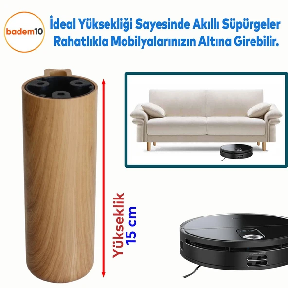 Kapsül Bohem Açık Ceviz 18 cm Mobilya Kanepe Koltuk Baza Yükseltici Yükseltme Ayağı Ayakları 8 Adet - 4