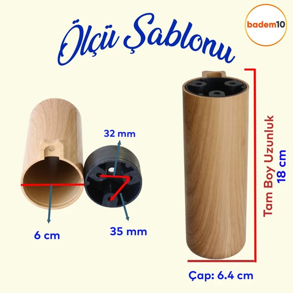 Kapsül Bohem Açık Ceviz 18 cm Mobilya Kanepe Koltuk Baza Yükseltici Yükseltme Ayağı Ayakları 8 Adet - Resim 2