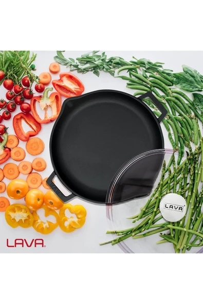 Lava Döküm Yuvarlak Kızartma Tavası Cam Kapaklı Döküm Demir Yekpare Çift Kulplu Çap 30cm. - 5