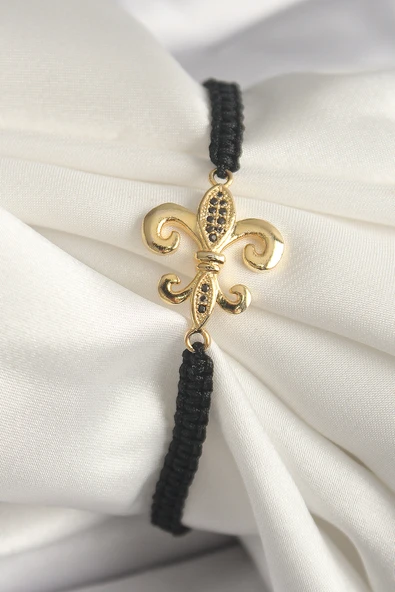 Pirinç Gold Renk Zirkon Taş İşlemeli Zambak Figür Asansörlü Makrome Model Kadın Bileklik - EBJ250301W31659 ürün görseli