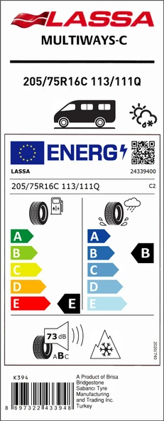 Lassa 205/75R16 C 10Pr 113/111Q Multıways-C E-B-73 4 Mevsim Hafif Ticari Lastiği (Üretim Yılı: 2025) - Resim 2
