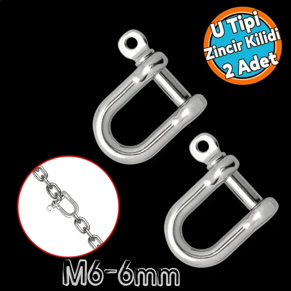 U Tipi Zincir Kilidi Kilitli Karabina 6 mm Kilit Salıncak Askısı Ek Bağlantı Parça Aparat 2 ADET