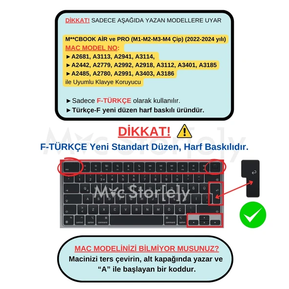 MacBook Türkçe F Klavye Koruyucu Yeni Düzen Air 13.6–15.3 Pro 14.2–16.2 Silikon - Resim 2