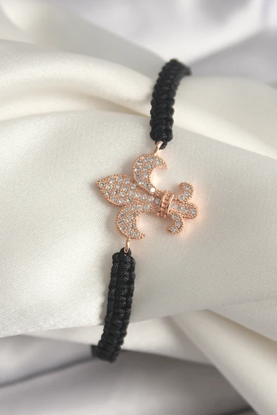 Pirinç Rose Renk Zirkon Taşlı Zambak Model Asansörlü Makrome Model Kadın Bileklik - EBJ250301W31657 ürün görseli