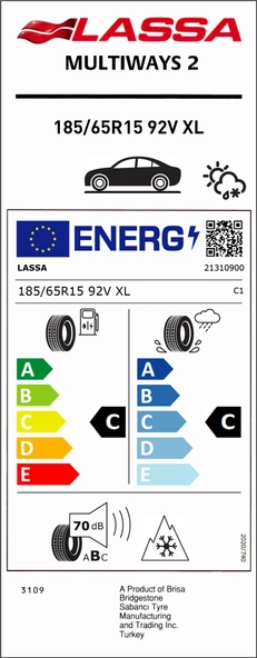 Lassa 185/65R15 92V Xl Multıways 2 C-C-70 4 Mevsim Oto Lastiği (Üretim Yılı: 2025) - 2