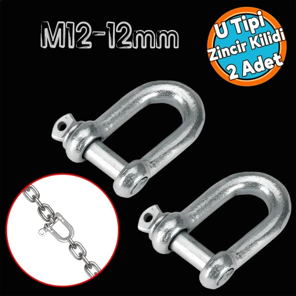 Zincir Kilidi U Tipi Kilitli Karabina 12 mm Kilit Salıncak Askısı Ek Bağlantı Parça Aparat 2 ADET
