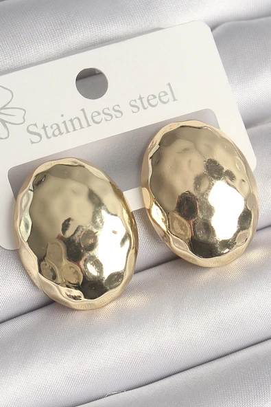 Pirinç Gold Renk İşlemeli Bombe Oval Model Kadın Küpe - EBJ250301W31528 ürün görseli