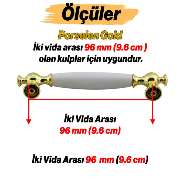 Arnas Porselen Gold Altın Kulp 96 mm Mobilya Çekmece Mutfak Dolabı Dolap Kapak Kulplar Kulb Kulpu - Resim 3