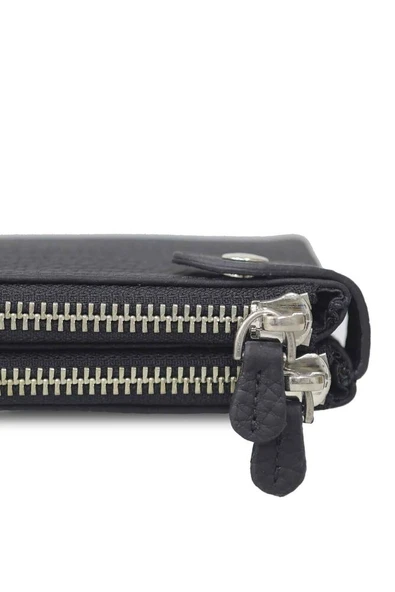 Guard Mat Siyah Hakiki Deri Çift Fermuarlı Telefon Bölmeli Deri Bayan Cüzdanı - GRD250301WT1576 - Resim 4