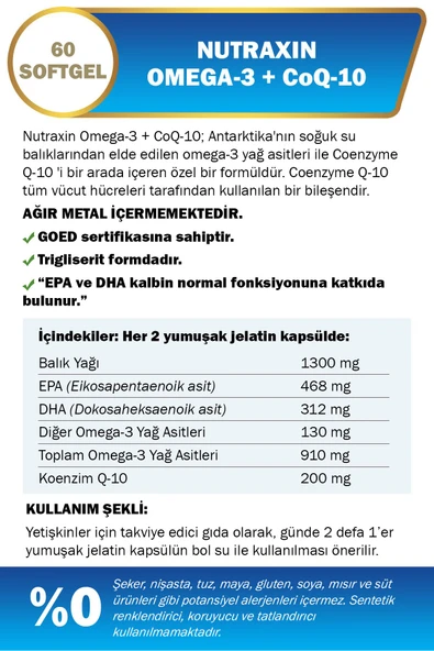 Nutraxin Omega 3 + Coq-10 60 Kapsül - Resim 2