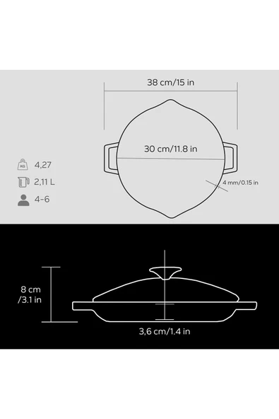 Lava Döküm Yuvarlak Kızartma Tavası Cam Kapaklı Döküm Demir Yekpare Çift Kulplu Çap 30cm. - 3