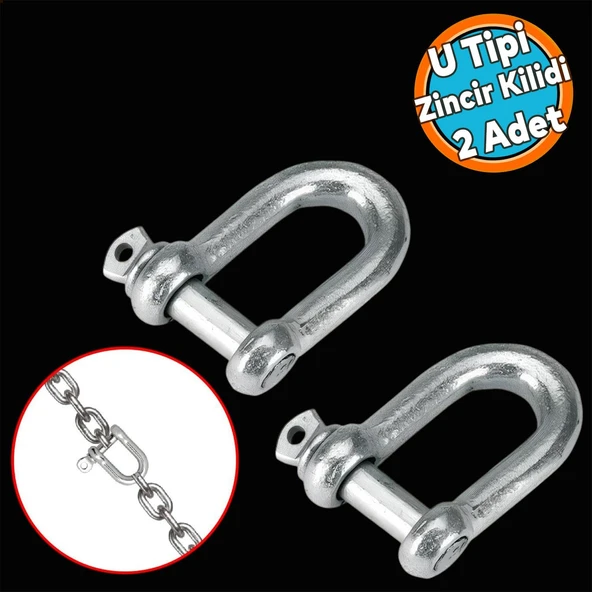Zincir Kilidi U Tipi Kilitli Karabina 10 mm Kilit Salıncak Askısı Ek Bağlantı Parça Aparat 2 ADET