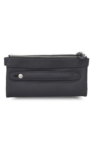 Guard Mat Siyah Hakiki Deri Çift Fermuarlı Telefon Bölmeli Deri Bayan Cüzdanı - GRD250301WT1576 - Resim 3