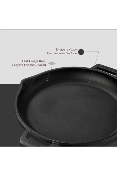 Lava Döküm Yuvarlak Kızartma Tavası Cam Kapaklı Döküm Demir Yekpare Çift Kulplu Çap 30cm. - 4