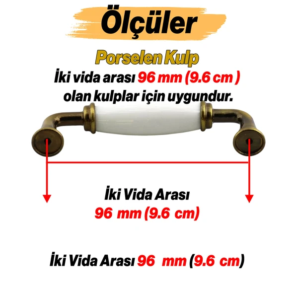 Kapıdağı Porselen Antik Sarı Kulp 96 mm Mobilya Çekmece Mutfak Dolabı Dolap Kapak Kulplar Kulb Kulpu - 3