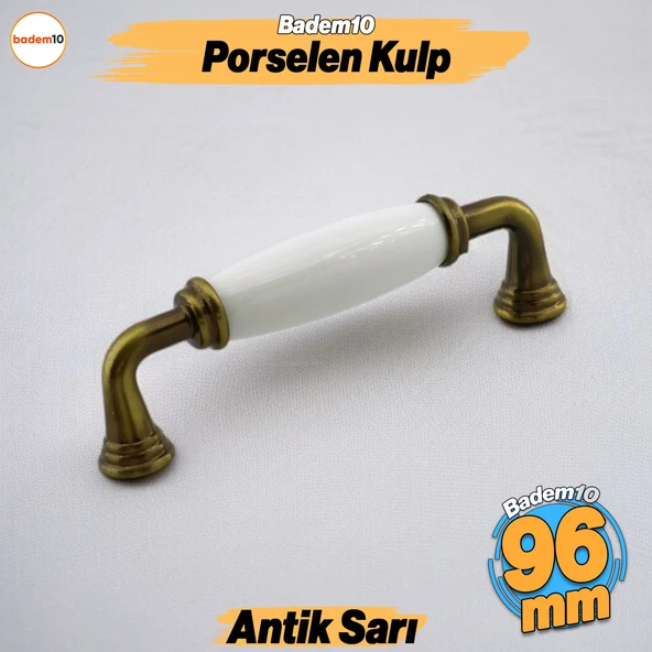 Kapıdağı Porselen Antik Sarı Kulp 96 mm Mobilya Çekmece Mutfak Dolabı Dolap Kapak Kulplar Kulb Kulpu