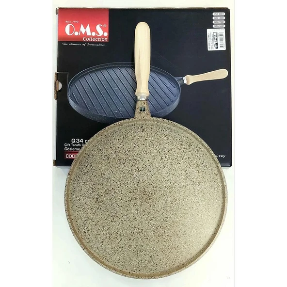 OMS 3285 Döküm Granit Yuvarlak Çift Taraflı 34 cm Gözleme Tavası Kumbeji