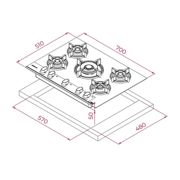 TEKA GBC 75-G1 İNFİNİTY MAT SİYAH 70 CM. 5 GÖZLÜ CAM ANKASTRE OCAK - 5