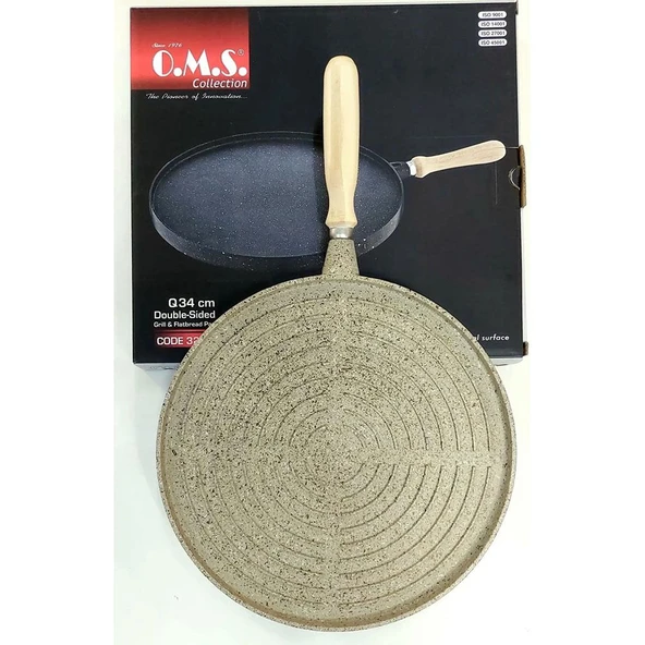 OMS 3285 Döküm Granit Yuvarlak Çift Taraflı 34 cm Gözleme Tavası Kumbeji - 2