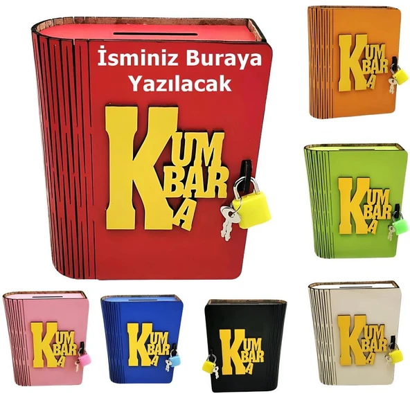Kişiye Özel Ahşap Kitap Şeklinde Katlanır Kilitli Kumbara Hediyelik