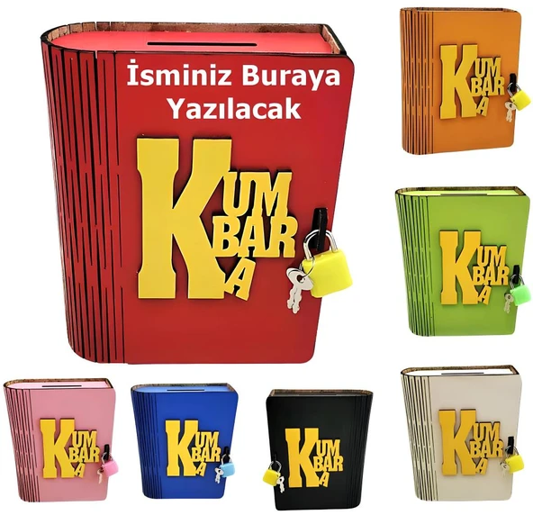 Ahşap Kitap Şeklinde Katlanır Kilitli Kumbara Çocuk Okul Mezuniyet Hediyelik