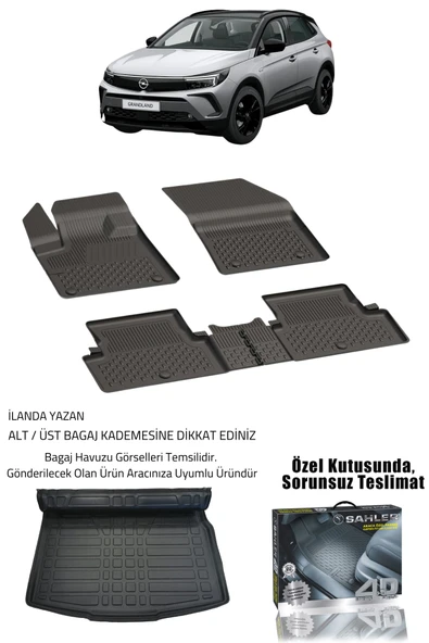 Sahler Opel Grandland 2017-2024 Uyumlu 4.5D Premium Havuzlu Oto Paspas ve Liner Marka 3D ALT Bagaj Havuzu - Grandland