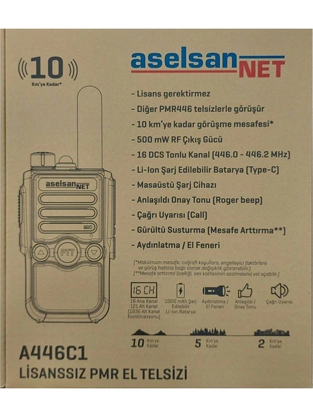 ASELSAN A446C1 Tekli 16 Kanal 10KM Lisanssız Pmr El Telsizi (TEKLİ PAKET) - Resim 2