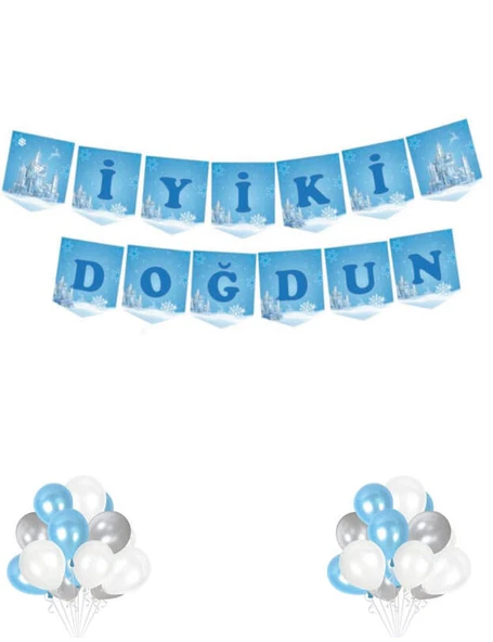 Karlar Ülkesi Temalı İyi Ki Doğdun Yazı Banner 200 cm