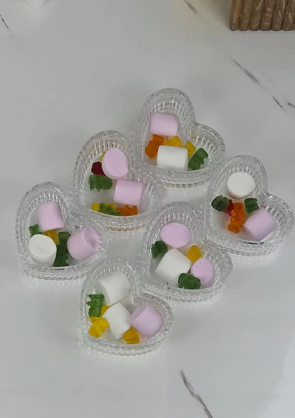 Liliyana Cam Magnolya Kasesi - Kalp Şekilli 6lı Cam Kase Seti - 130 ML - 2