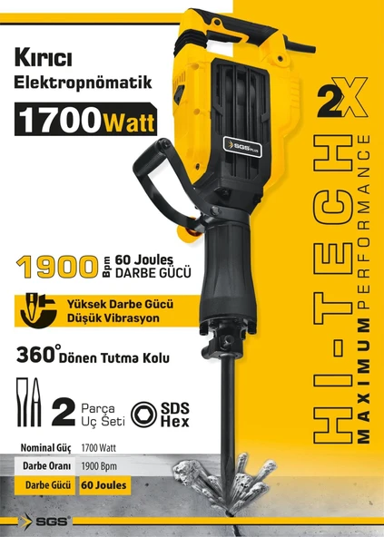 SGS5187 - 16 Kg Elektropnomatik Kırıcı Hilti SDS Hex 1700 Watt 60 Joules 1900 Bpm - 2
