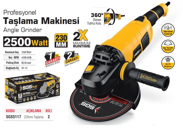SGS5117 Profesyonel 230mm Taşlama Makinesi 2500 Watt - 2