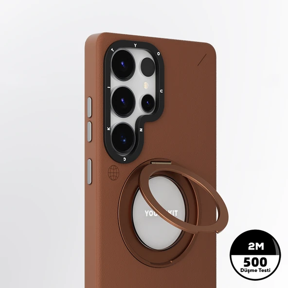 Galaxy S25 Ultra Kılıf M-safe Şarj Özellikli 360° Standlı Basit Mat Deri Desenli Youngkit Tech Leather Serisi Kapak - Resim 7