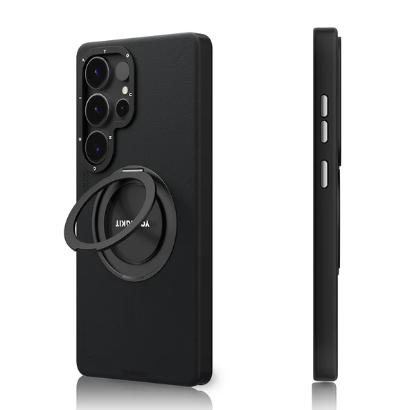 Galaxy S25 Ultra Kılıf M-safe Şarj Özellikli 360° Standlı Basit Mat Deri Desenli Youngkit Tech Leather Serisi Kapak - Resim 12