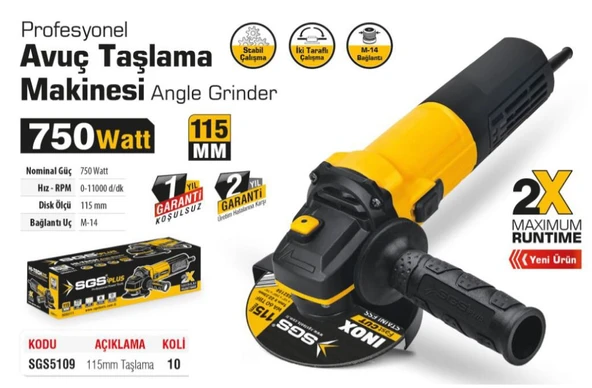 SGS5109 - Profesyonel 115mm Avuç Taşlama Makinesi 750 Watt - 2