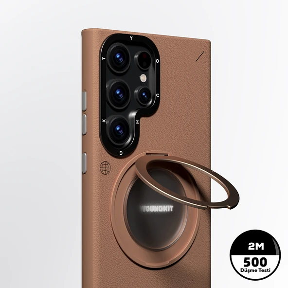 Galaxy S24 Ultra Kılıf M-safe Şarj Özellikli 360° Standlı Basit Mat Deri Desenli Youngkit Tech Leather Serisi Kapak - 7