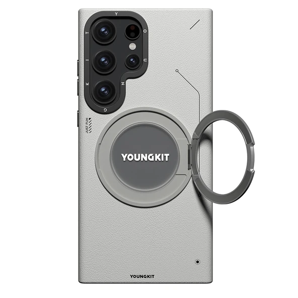 Galaxy S23 Ultra Kılıf M-safe Şarj Özellikli 360° Standlı Basit Mat Deri Desenli Youngkit Tech Leather Serisi Kapak - Resim 10