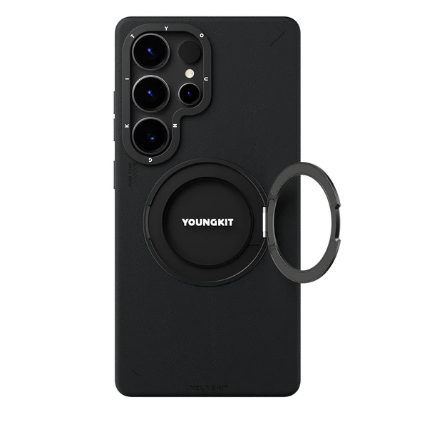 Galaxy S25 Ultra Kılıf M-safe Şarj Özellikli 360° Standlı Basit Mat Deri Desenli Youngkit Tech Leather Serisi Kapak - Resim 11