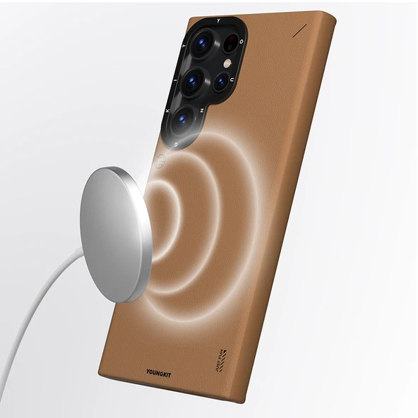 Galaxy S23 Ultra Kılıf M-safe Şarj Özellikli Basit Mat Deri Desenli Youngkit Tech Fashion Serisi Kapak - Resim 8