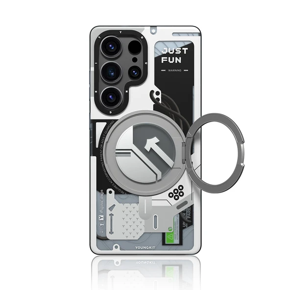 Galaxy S25 Ultra Kılıf M-safe Şarj Özellikli Youngkit 360° Standlı Starship Serisi Kapak - Resim 7