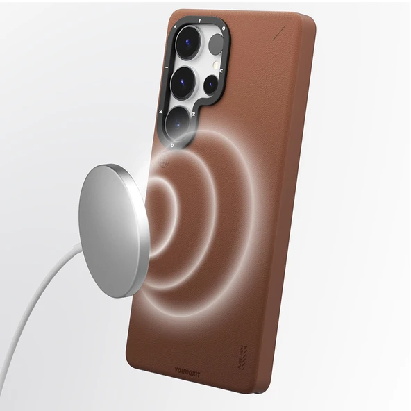Galaxy S25 Ultra Kılıf M-safe Şarj Özellikli Basit Mat Deri Desenli Youngkit Tech Fashion Serisi Kapak - 9